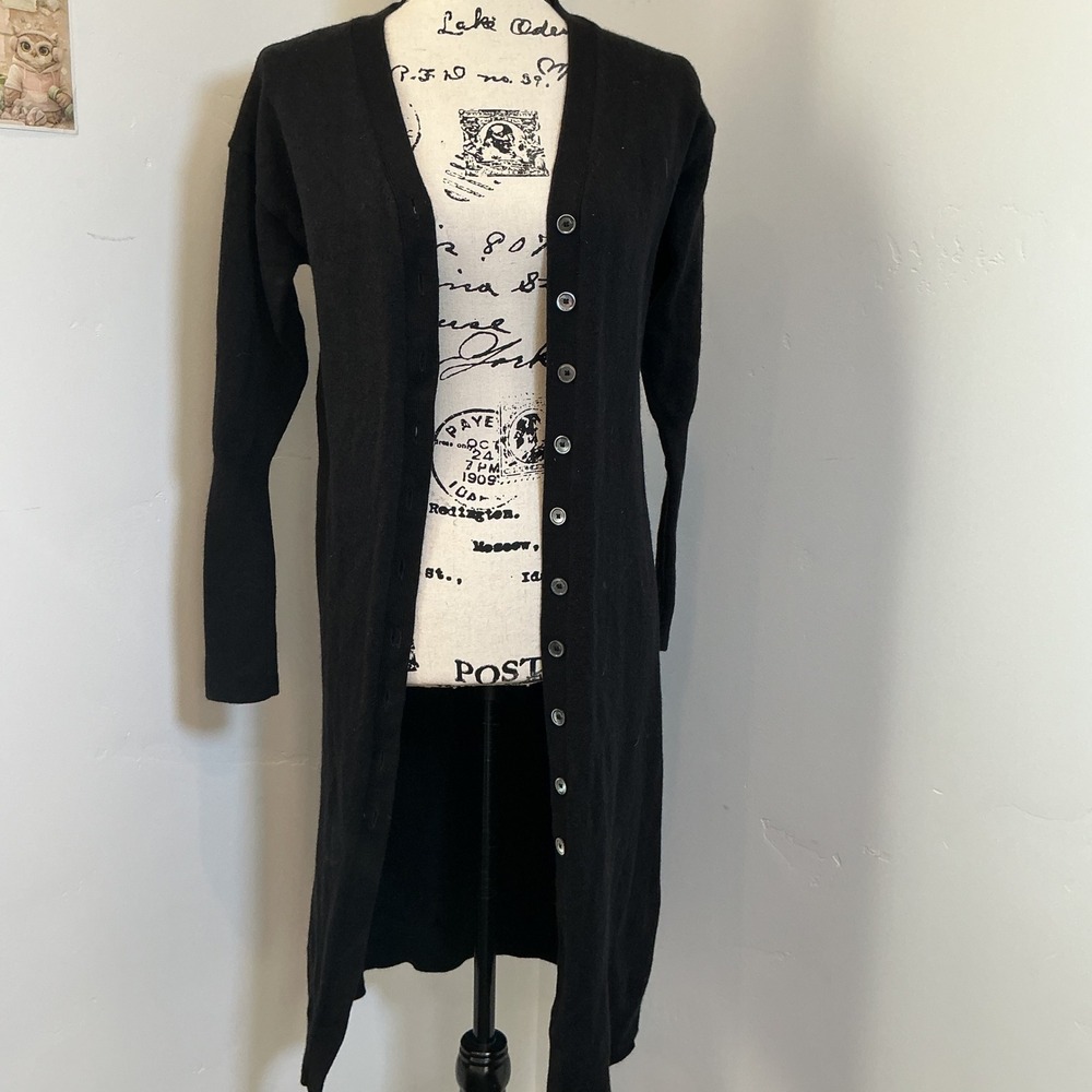 Wilfred Aritzia Merino Wool Button Front Cardigan Midi Dress Black Small 79082